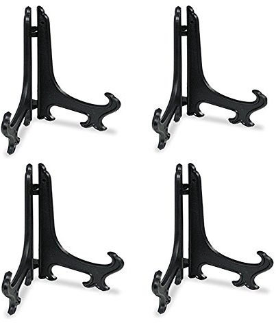 Tincogo Supports pour Assiettes en Plastique - Lot de 4 Grands Chevalets Présentoirs pour Assiettes Décoratives, Cadres Photos, Plaques et Livres - Hauteur 30 cm (12 pouces) - Noir