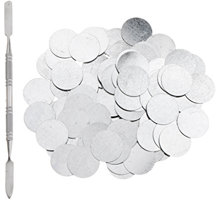 Fenteer 100 Pack Round Metal Stickers for Non-Magnetic Makeup Eyeshadow Pans Use with Stainless Steel Cosmetics Blending Spatula (Diameter 25mm)