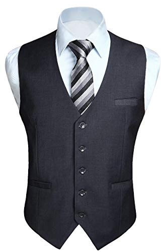 Hisdern Men's Formal Wedding Party Cotton Waistcoat Solid Color Vest, Grey, 3XL(Chest size 54 )
