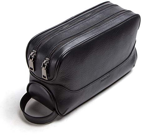 Contacts Echtes Leder Doppel Reißverschluss Toilettenbeutel Herren Dopp Kit Reiseflaschen (Schwarz 3)