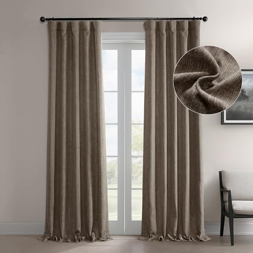 HPD Half Price Drapes Faux Linen Textured Room Darkening Curtains for Bedroom 96 Inches Long (1 Panel), 50W X 96L Curtains for Living Room Home Decor, Dutch Cocoa