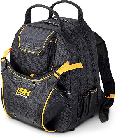 STEELHEAD Zaino porta attrezzi con 48 tasche, supporto posteriore imbottito, fondo rinforzato, piedini in gomma, perfetto per elettricisti, idraulici, appaltatori, tecnici HVAC