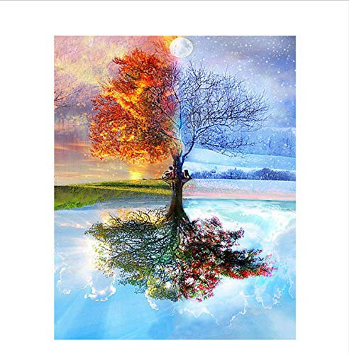 Puzzle Adulte 1000 Pièces Paysage Puzzle en Bois Puzzle en 3D Paysages D'Arbres des Quatre Saisons DIY Art Moderne Cadeau Spécial Déco Maison,75X50Cm