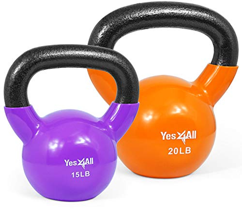 Yes4All YQ7Z Kettlebell aus Gusseisen mit Vinylbeschichtung, 6.8 + 9 kg