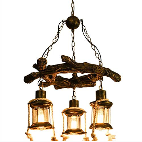 Retro Hängelampe Naturholz Harz Vintage Pendelleuchte Metall Pendellampe E27*3 Höhenverstellbar Droplight Schmiedeeisen Hängeleuchte Glaslampenschirm Industrie Kronleuchter Esszimmer Küche Bar Café
