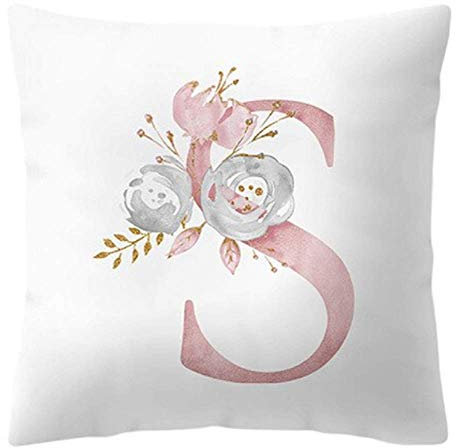 Federa per cuscino 45x45 cm lettera S iniziale alfabeto nome rose fiori colore bianco decorativa divano letto camera casa arredo regalo elegante romantico personalizzato