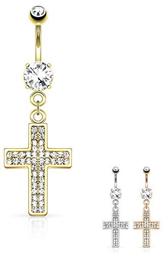 Treuheld® | Bauchnabelpiercing mit Kreuz | 3 Farben [02.] - Gold