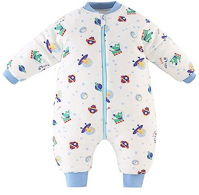 Baby Schlafsack mit Füßen Winterschlafsack 3.5Tog Jungen Mädchen Strampler Abnehmbare Ärmel Baumwolle Reißverschluss Beine Warmer Schlafanzug Kinder 6-18 Monate,Platz