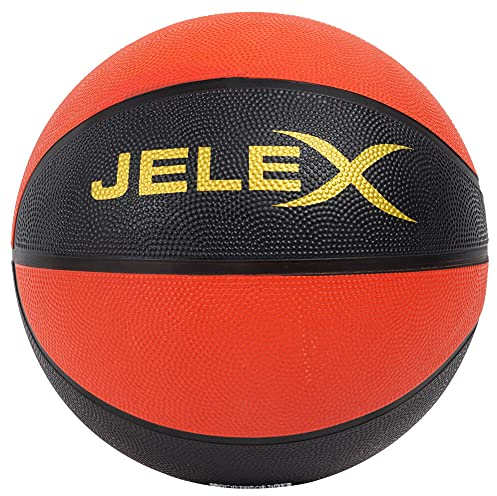 JELEX Sniper Basketball mit gedämpftem Gummi-Kern, hochwertiger Butylblase, Kieselstruktur-Optik für besseren Griff, im 8-Panel-Design. 600 g, Umfang: 80 cm, Indoor- Outdoor (Rot Schwarz)