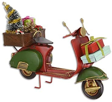 clever-deko Nostalgie Blech Mofa Moped Vespa Modell mit Geschenken Retro rot Weihnachtsdeko Weihnachten groß Merry Christmas WEIHNACHTSMANNMOBIL