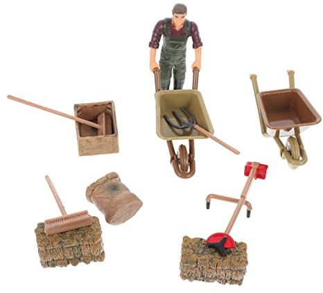 TOYANDONA 11 unids/set herramienta de granja juguete granja alimentación accesorios conjunto incluye heno paca paja montón tenedor carro para escena miniatura