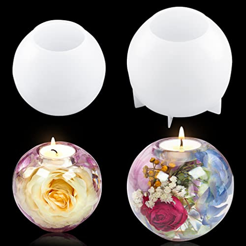FineInno 2 Pezzi Stampi in Resina Portacandele, Stampi Silicone Sfera Candeliere, Stampi in Resina Epossidica per Tealight, Votivo Candele, Decorazione da Tavolo (2 Pcs Sphere Mold)