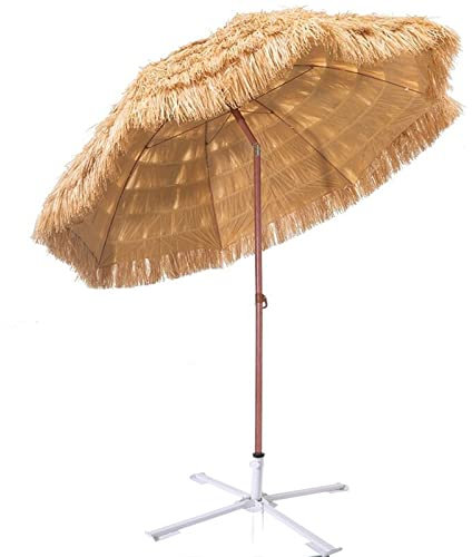 SANJIANG Gartenschirm Rund Sonnenschirm Hawaii Balkon Strand Strohschirm Strandschirm Bastschirm Hawaiischirm Neigbar,2.4m(7.8ft)