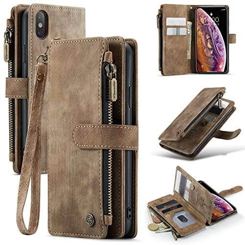 Handyhülle für iPhone XS / iPhone X Hülle, [7 Kartenfächer] [Magnet], Stoßfeste Schutzhülle, Lederhülle Handytasche Klapphülle Tasche Leder Kompatibel mit iPhone XS / iPhone X (A)