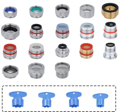 Hygie Rinse 15pcs Brass Faucet Adapter Kit, Faucet Aerator Adapter Set Male Female Sink Faucet Adapter Converter to Garden Hose, Standard Hose in RV, Apply on Both Removable and Cache Aerator