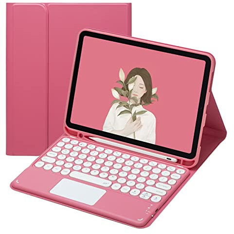 Disonbeir iPad 9th 8th 7th Generation Keyboard Case with Touchpad iPad Air 3 Pro 10.5 inch Cute Round Key Color Keyboard Detachable Touch Keyboard Cover (Dark Pink)