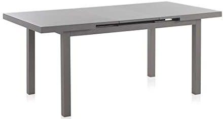 JUANIO Table Extensible de Jardin en Aluminium avec Plateau en Verre Coloris Gris - Longueur 140/180 x Hauteur 75 x Largeur 90 cm