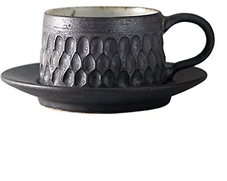 CRAGCO Tasses Ensemble Tasse à café et Soucoupe de Style Vintage Tasse à Eau en poterie Brute Faite à la Main Tasse à café Simple Tasse de café