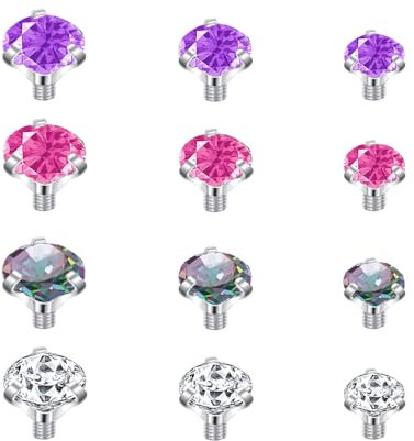 14G 4-20Pcs Acier chirurgical Bijoux de Piercing Dermique Zircon Cubique Micro Ancre Dermique Tops Titanium Base Piercing Dermique, Acier inoxydable, Acier inoxydable