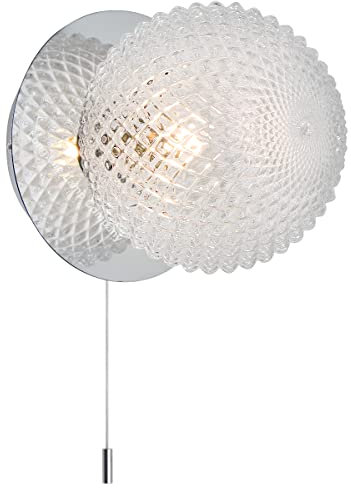 Glass Globe Wall Light Chrome Frosted Pinecone Sphere Wall Lamp Shade, Pull Cord H3100