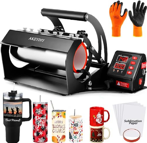 Tumblers Heat Press, Tumbler Mug Heat Press Machine 30oz 20oz 16oz Sublimation Tumblers Press Glass Jar Cans, DIY Heat Transfer Press Vinyl for 11-16oz Coffee/Ceramic Mugs (Black)