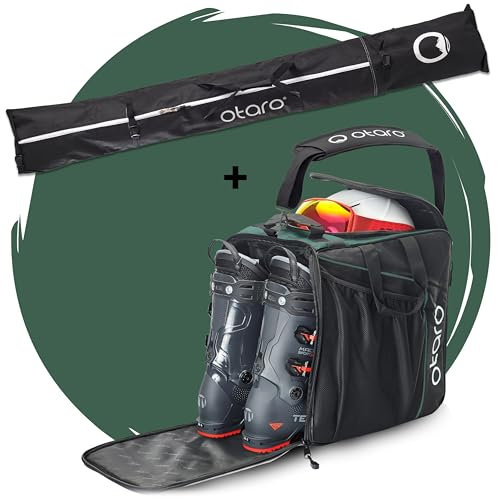 Otaro Ensemble Sac à Chaussures de Ski et Sac de Ski avec Compartiment pour Casque (Ensemble Classic | Vert Sapin| pour 1 Paire)