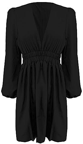 Générique Langarmkleid für Damen, Kleid mit Rosen, Schwarz, Medium
