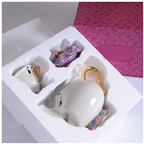 Emaille Tasse Cartoon-Schönheit und das Biest-Teekanne-Becher-Uhr-Tee-Topf-Tasse ein Set schönes Geschenk Porzellantasse (Size : 2)
