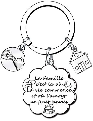 XQXQXZ Porte clef Famille Porte-clés Arbre de Vie Maison Famille Gravé Personnalisé Pendentif Puzzle Séparable Keychain Trousseau Acier Inoxydable Cadeau Amour Fête des Mères Pères Anniversaire