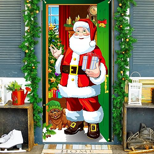 Forhome Decoración de Cubierta de Puerta de Navidad,185 x 90 cm Cubierta de Puerta de Navidad,Navidad Bandera de Puerta,para Fiestas Navideñas Año Navidad Decoracion Puerta Navidad