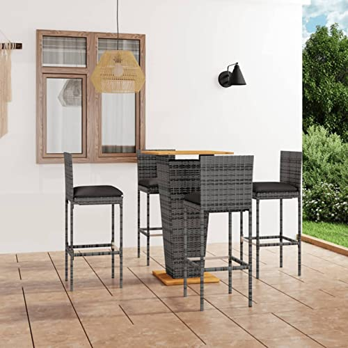 BaraSh 5-TLG. Gartenbar-Set mit Kissen Bartisch Mit Barhocker Set Outdoor Stehtisch Garten Bartisch FüR Zu Hause Poly Rattan Grau 3064859