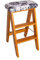 KAZUP Leiter-Klappstuhlhocker / 3-Stufen-Leiter, Holztreppe, Trittleiter mit Schwammsitz, ausgefahren, Höhe für Gartengeräte: 61 cm, schwere Belastung max. 150 kg (Größe: Gitter)