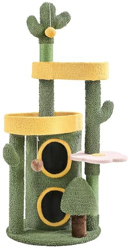 Abician Arbre à Chat Cactus en Tissu Moppy Tour pour Chat Cachette Perchoirs Poteaux avec Griffoirs en Sisal Jouets 123 cm