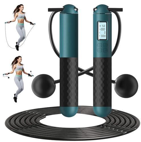 Audasi Cordless Skipping Ropes 2 in 1 Weighted Ropeless Skipping Rope with Counter Smart Digital Gravity Ball Jump Rope with LCD Display Portable Boxing Jumping Rope for Adult Kids Burn Calories