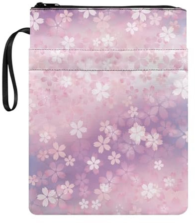 Poceacles Buchhülle mit Kirschblüten, Buchschutz mit Reißverschluss, waschbarer Stoff für Teenager, Erwachsene, Buchliebhaber, Lehrer, Studenten, 29 x 22 cm, Einheitsgröße, CZ25