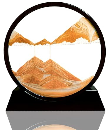 ieron Arancio 17,8 cm Sabbia Mobile Art Desktop Ornamento Rotondo Vetro Scorre Sabbia Dipinto 3D Clessidra Dinamica Decorazione Naturale per Scrivania, Casa Ufficio Lavoro
