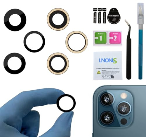 LNONLS 3 piezas originales OEM 12 Pro Max cámara trasera de cristal de zafiro de repuesto para iPhone 12 ProMax con adhesivo preinstalado y kit de herramientas de reparación