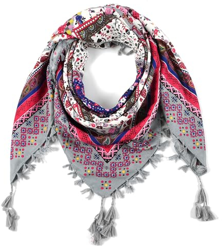 Nuofengkudu Schals Damen Umschlagtuch Retro Floral Ethno Drucken Große Platz Nacken Wärmer Schal mit Quaste Schalcape Wraps 110 * 110CM X-Farbe 44