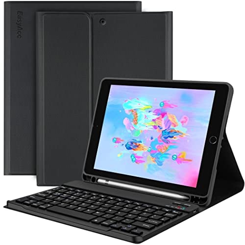 EasyAcc Tastatur Hülle Kompatibel mit iPad 6. Generation 2018/5. Generation 2017, iPad Air 2 & 1, Wireless Bluetooth QWERTZ Deutsch mit Stifthalter- Schwarz