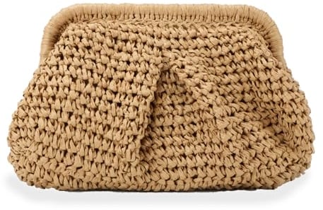 LHHMZ Stroh Clutch Geldbörse für Damen Strohknödel Clutch Gewebter Strohsack Sommer Strandtasche Stroh Schulter Handtasche