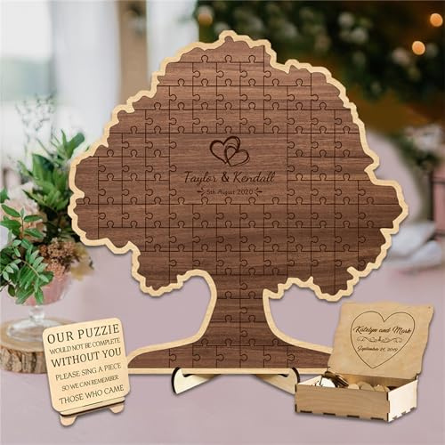 Personalisiertes Familienbaum-Hochzeits-Gästebuch Alternative Puzzle-Hochzeits-Gästebuchdekoration Rustikale Hochzeitsdekorationen für Empfang Lebensbaum-Holz-Gästebuch für Baby-Dusche-Jubiläum