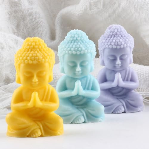 XIAOSHUI Moldes de silicona para velas de Buda, molde de resina de Buda para hacer velas, decoración del hogar, aromaterapia, yeso, velas de arcilla