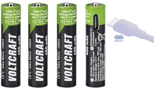 VOLTCRAFT VC-AAA400USB Wiederaufladbarer Akku USB-C Li-Ion 400 mAh 1,5 V 4 Stück