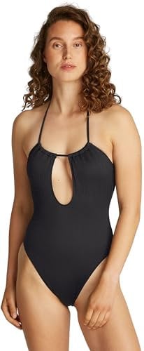 Calvin Klein Donna Costume da Bagno Plunge One Piece in Tessuto Increspato, Nero (Pvh Black), M