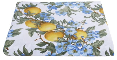 Loneta-Stoff mit Zitronenblumenmuster, bedruckter Stoff für Heimdekoration, Tischdecken, Kissen, Vorhänge, Höhe 280 cm (Zitronen und blaue Blumen, Meterware (100 x 280 cm)