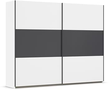 Rauch Möbel NEO, Schwebetürenschrank, Weiß/Grau metallic, Breite 261 cm | Kleiderschrank mit Schwebetüren, Schiebetüren, 2-türig, für Schlafzimmer, Kinderzimmer, Jugendzimmer, Homeoffice, Garderobe