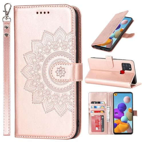 ELTEKER Handyhülle für Samsung Galaxy A21S Hülle Klapphülle mit Kartenfach Schutzhülle Flip Case - Roségold