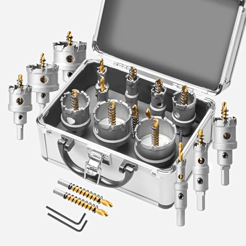 YOSIGHT 10-tlg. Upgrade Schwerlast Hartmetall Lochsägen-Set - Metall Stahl Lochsäge Bohrer TCT Lochschneider mit 2 Zentrierbohrern 2 L-Schlüsseln - Lochsägen-Set für Metall, Stahl, Eisen, Legierung