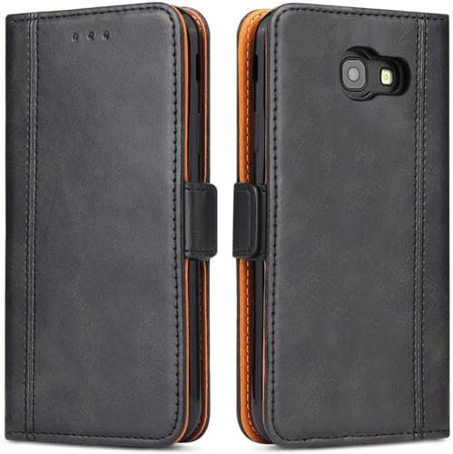 Handyhülle für Samsung Galaxy A5 2017, Leder Handytasche Kartenfach Klappständer Magnetisch Lederhülle für Samsung Galaxy A5 2017 Hülle, Schwarz