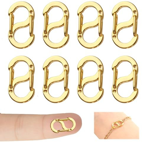 8 Stück Doppelöffnungs Verkürzer Verschluss, S-Lock-Armband Verschlüsse,Verschlüsse für Armbänder aus Edelstahl,Halsketten Verschluss, mini Karabiner (8PCS -16mm-Gold)